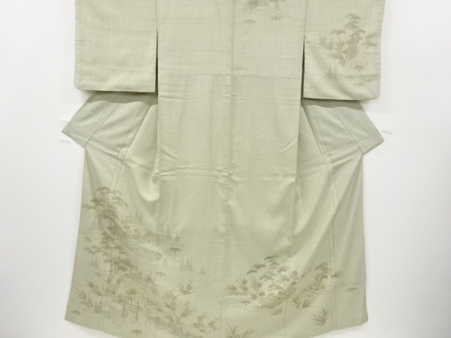 生紬　庭園風景模様訪問着